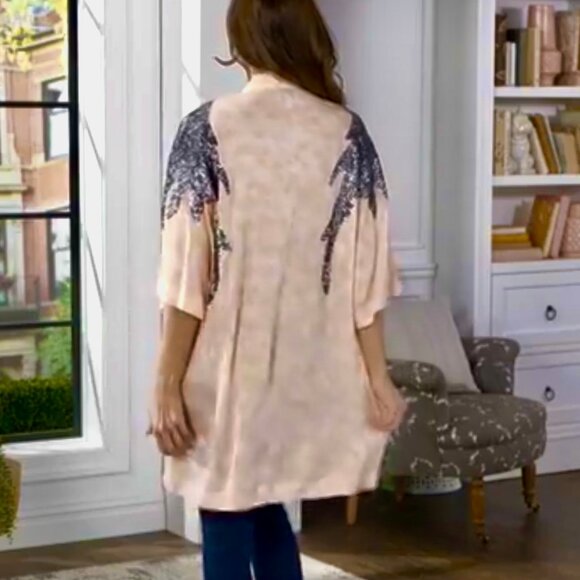 Haute Hippie Tribe Woven Cardigan Sequin Top in Pink Cloud - Picture 3 of 3